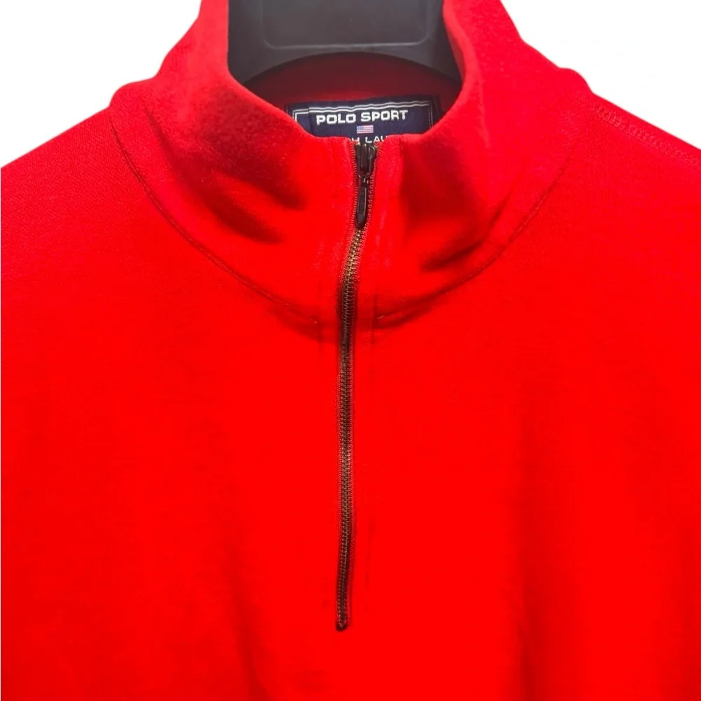 POLO SPORT Ralph Lauren Mid-90s Red Quarter-Zip Fleece Pullover Sweater Sz XL